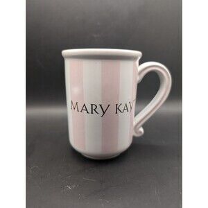 Vintage MARY KAY Mug Pink & White Stripes w/Gold Lettering Coffee Tea Cocoa Cup